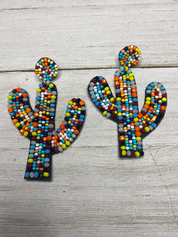 Multi Full Beaded Cactus Earrings
