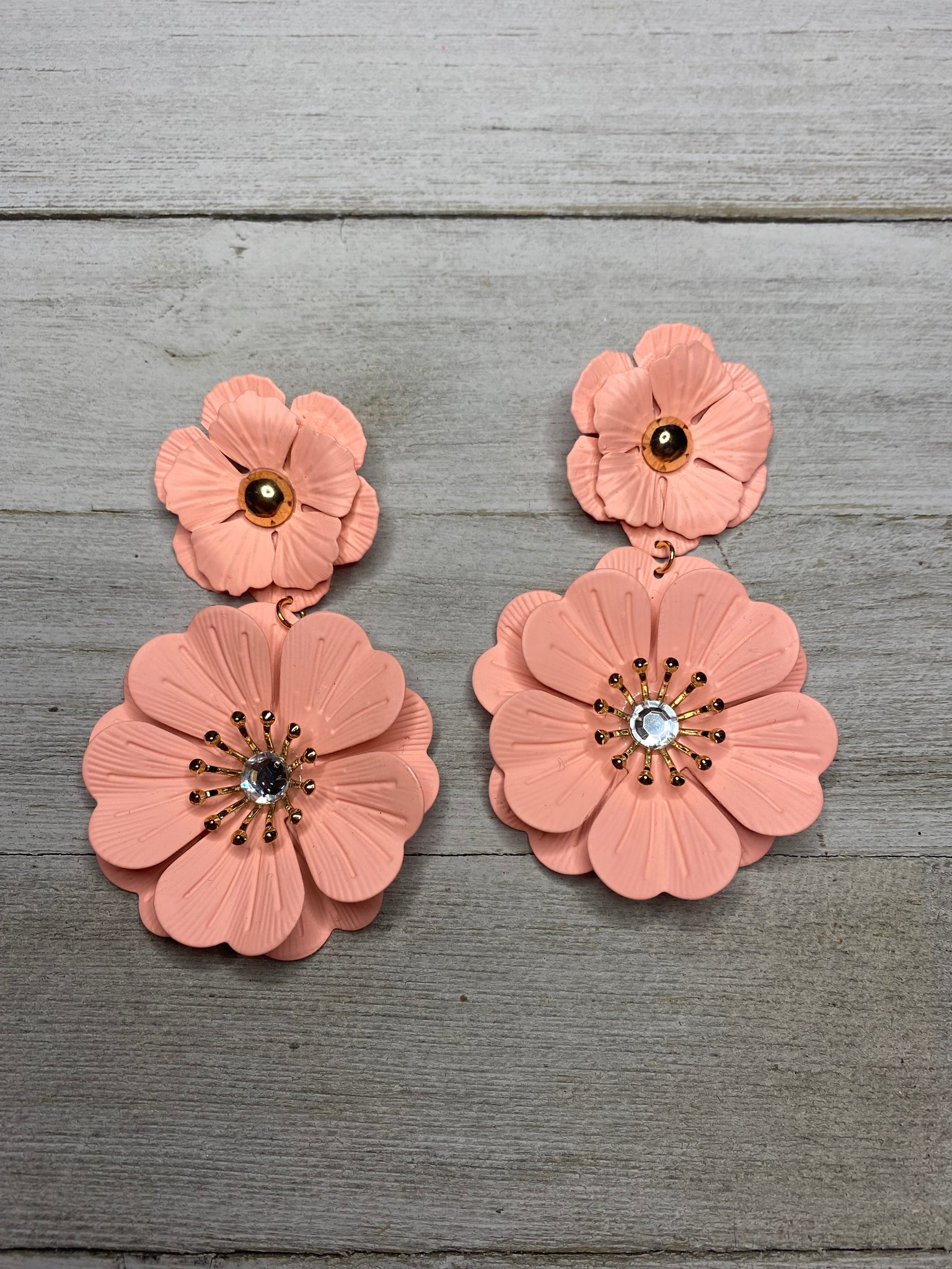 Light Pink and Gold Fancy Flower Earrings