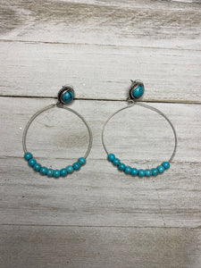 Turquoise Beaded Silver Round Earrings