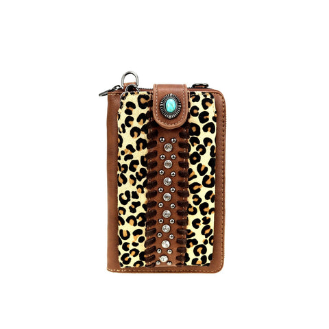 Leopard Hide Leather Phone Wallet / Crossbody