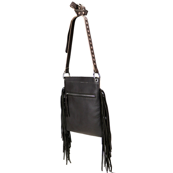 Tooled Tan and Turquoise Leather Crossbody with Fringe