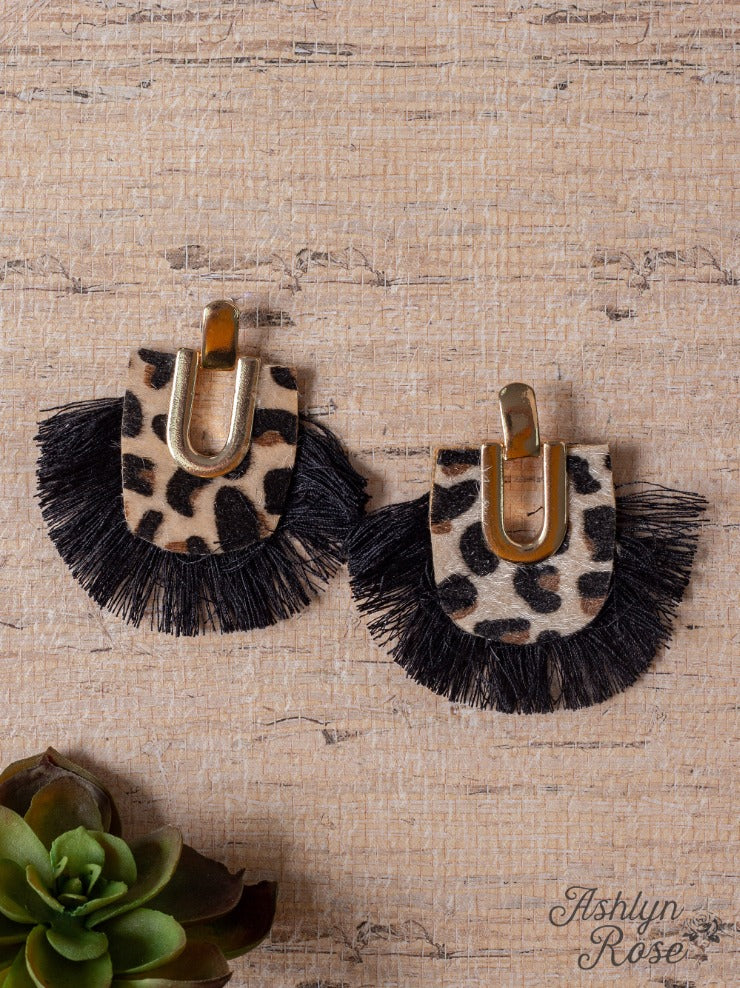 Fabulous Black Fringe Leopard Earrings