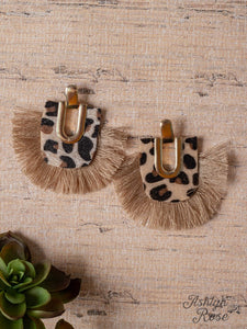 Fabulous Taupe Fringe Leopard Earrings