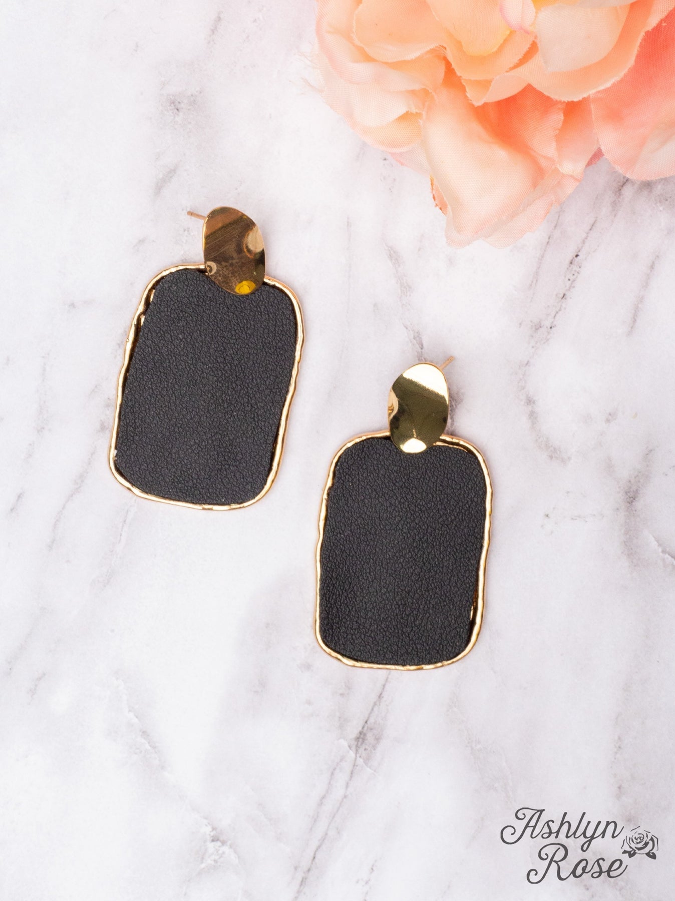 Only in L.A. Black Faux Leather Square Stud Earrings