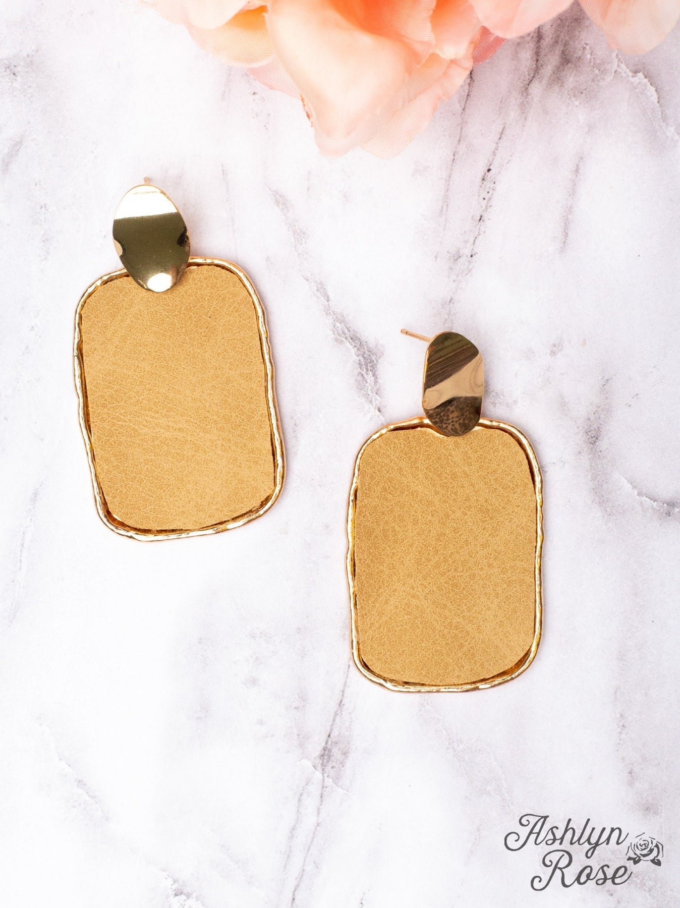 Only in L.A. Tan Faux Leather Square Stud Earrings