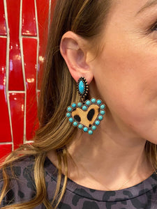 Turquoise Stoned Heart Shaped Dangle Earrings