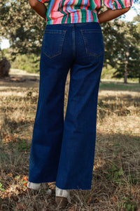 Dakota True Blue Wide Leg Jeans with Frayed Hem