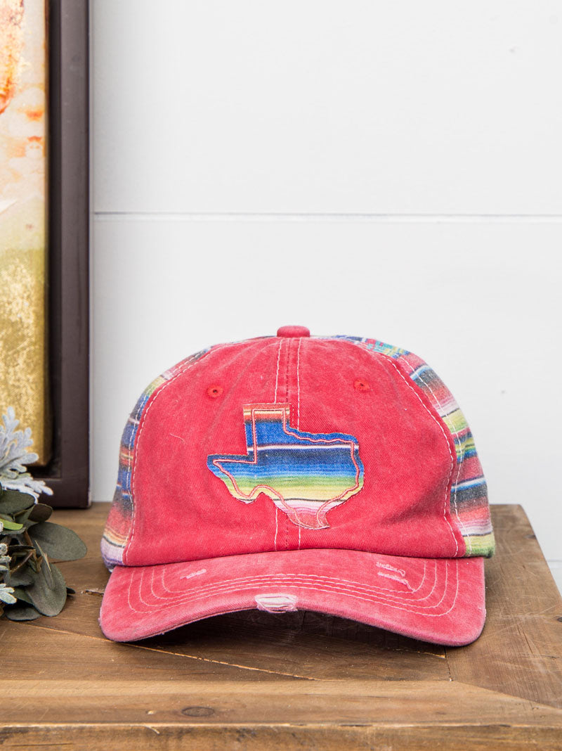 Embroidered Serape Texas Hat in Bright Red