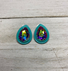 Turquoise Rhinestone Teardrop Studs