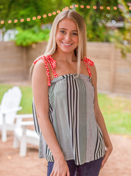 Red Floral Tie Strap Top