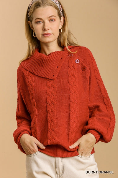 Burnt Orange Button Neck Sweater