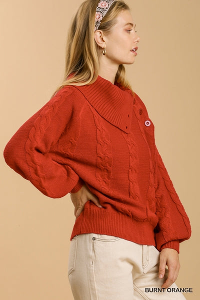 Burnt Orange Button Neck Sweater
