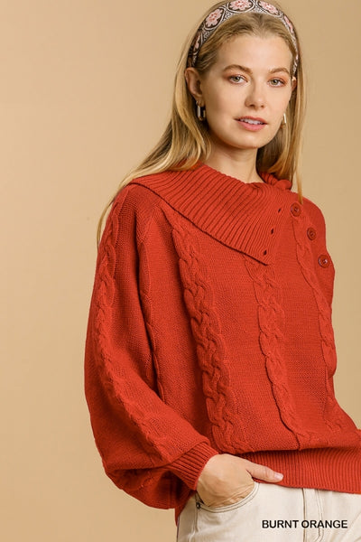Burnt Orange Button Neck Sweater