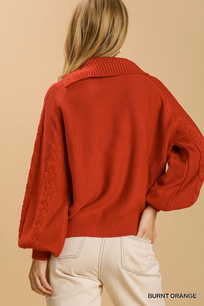 Burnt Orange Button Neck Sweater