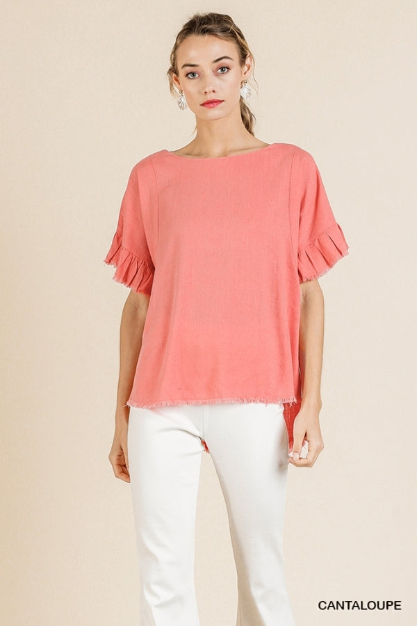 Cantaloupe Ruffle Sleeve Top