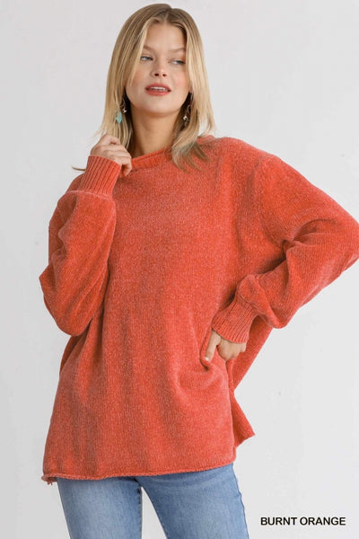 Burnt Orange Chenille Knit Boat Neck Sweater