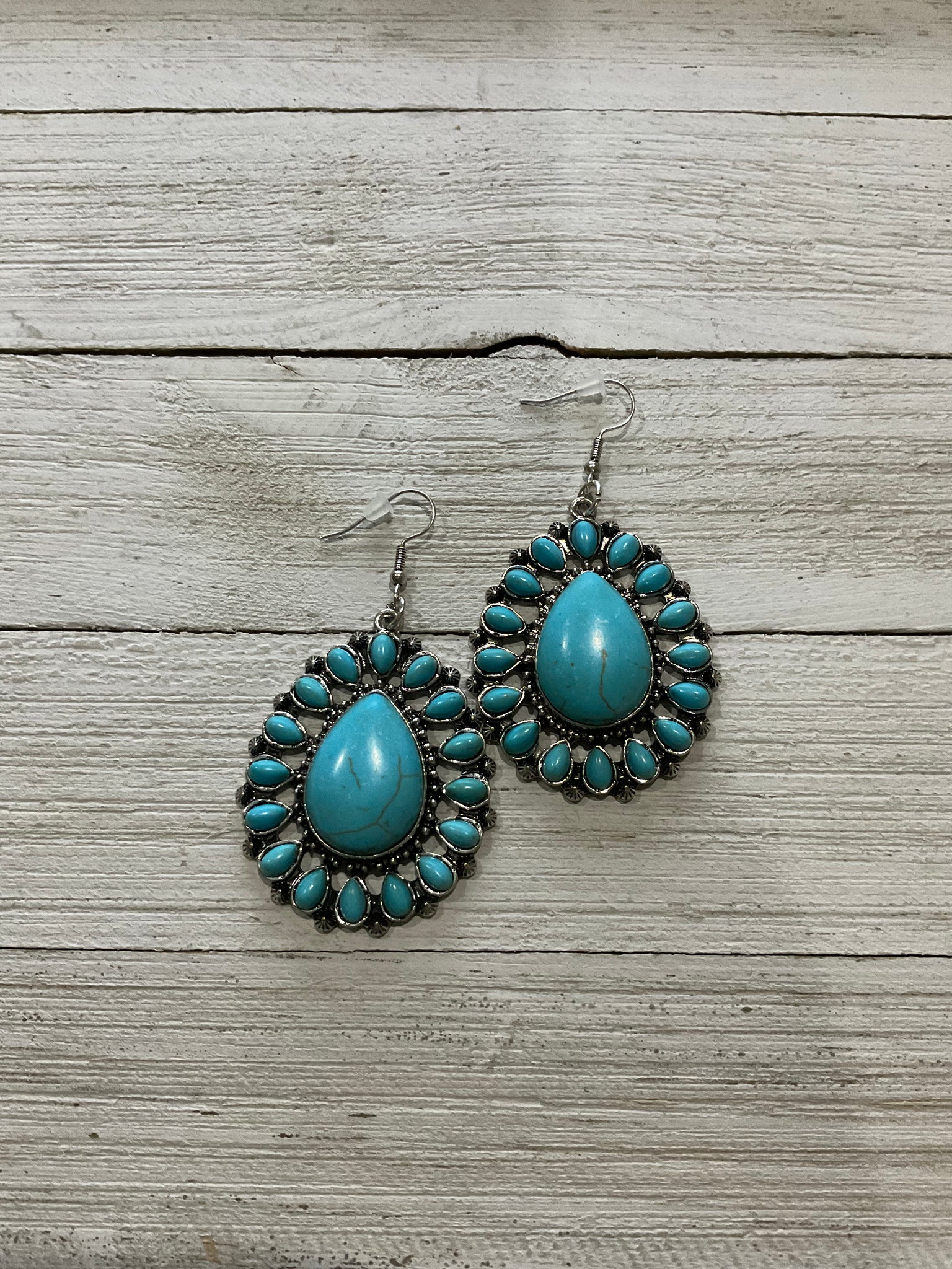 Turquoise Stone Halo Cluster Earrings