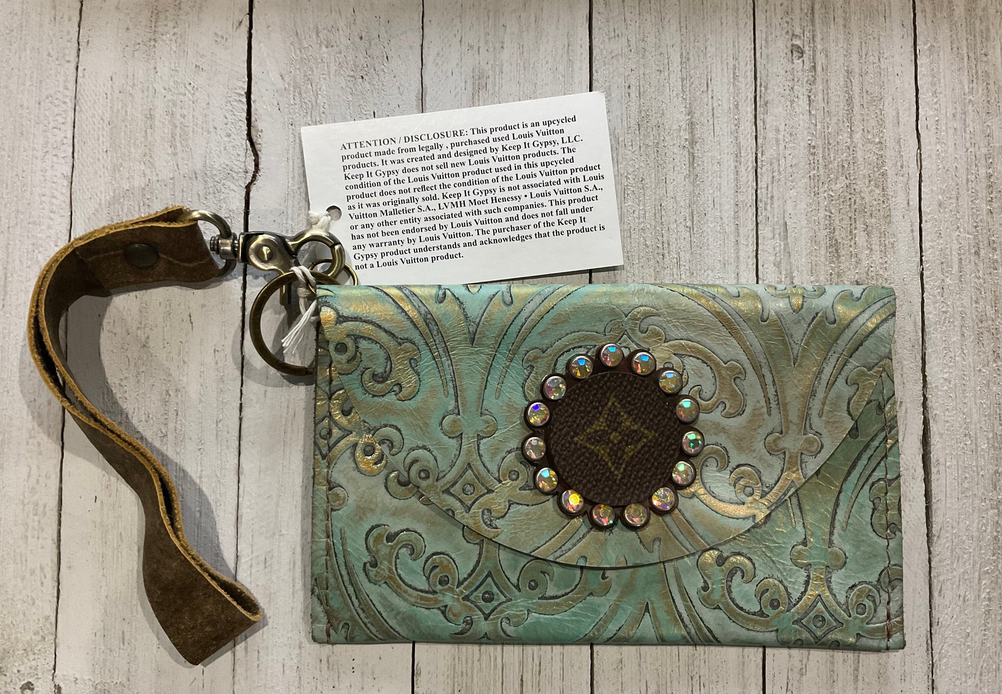 Norma: Small Tooled Shimmer Turquoise Envelope Wristlet