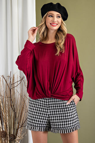 Merlot Front Twist Long Sleeve Top