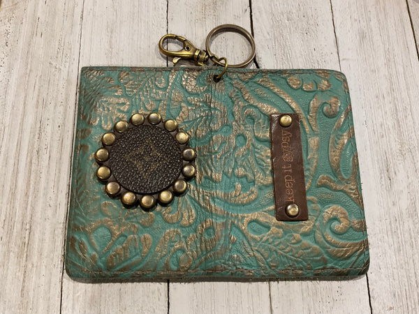 Becca: Tooled Turquoise Bifold Key Chain Wallet