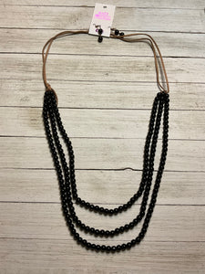 Multi Strand Black Beaded Necklace on Leather
