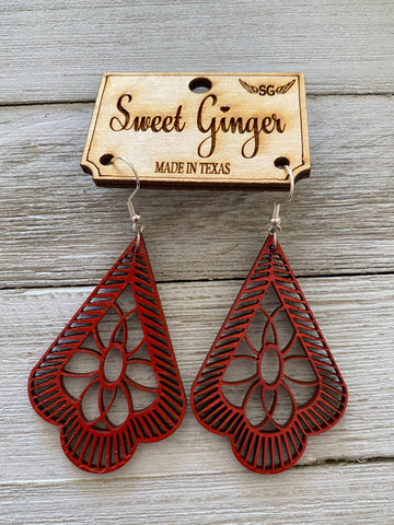 Red Spade Wood Earrings