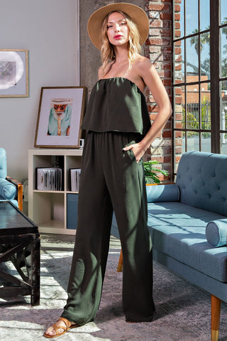 Olive Strapless Ruffle Top Jumpsuit