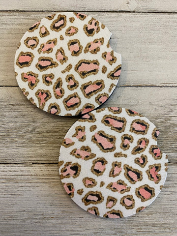 Pink Leopard Car Coasters