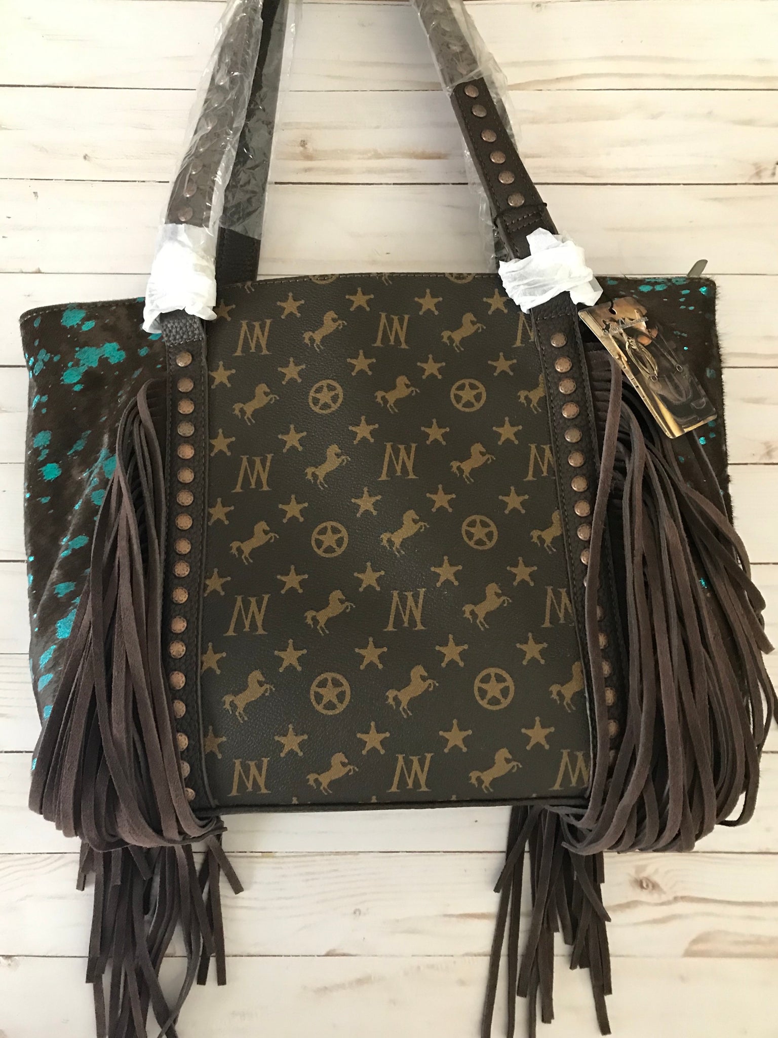 Montana West - Leather Hair on Hide Teal Purse