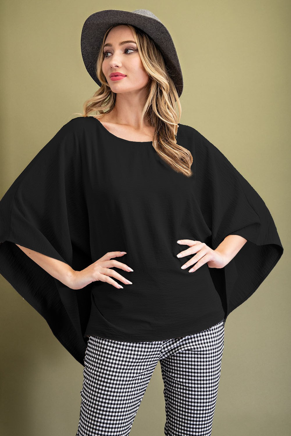 Black Drapey Dolman Sleeve Top