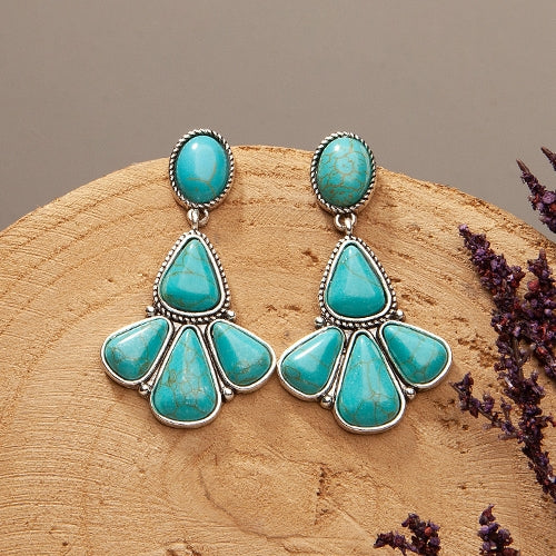 Turquoise Stone and Silver Monica Earrings