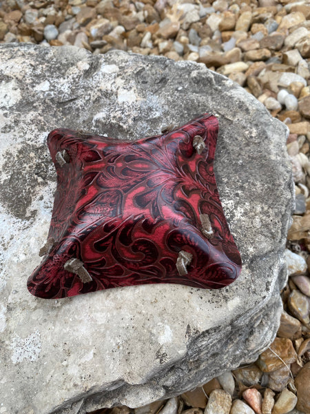 Small Red Tooled Leather Catch All Bowl