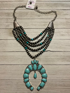 Silver Navajo and Turquoise Squash Necklace