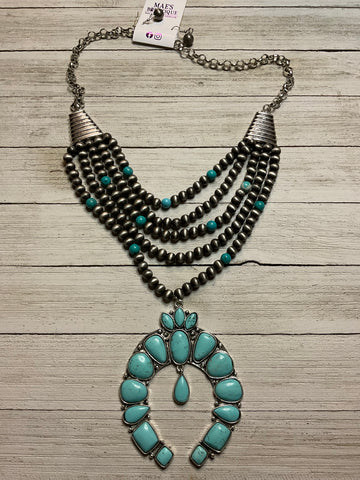 Silver Navajo and Turquoise Squash Necklace