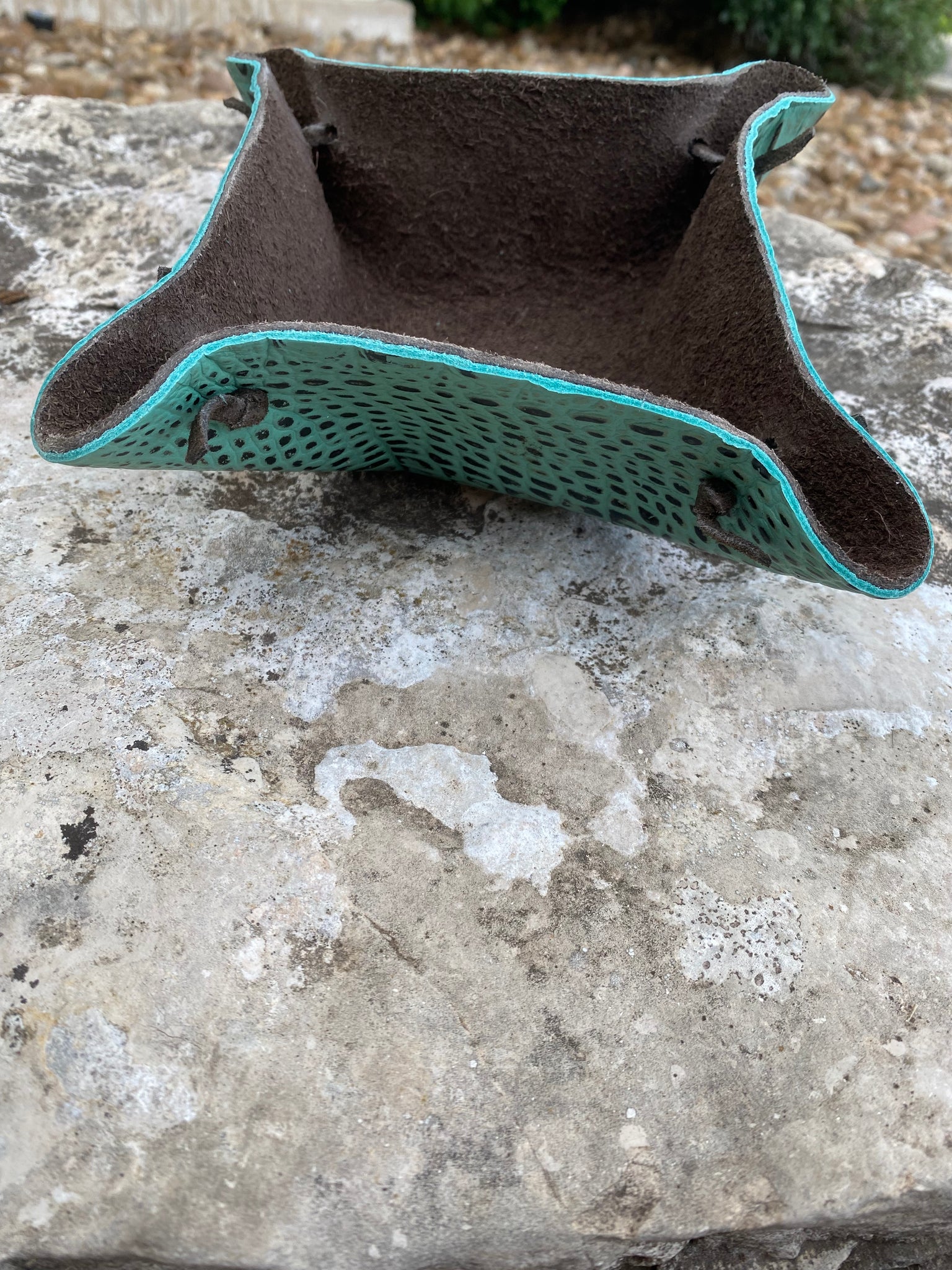 Large Turquoise Gator Leather Catch All Bowl