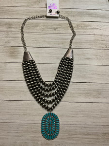 Navajo Pearl and Turquoise Cluster Necklace