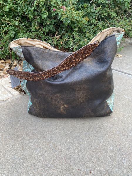 Rosie: Acid Leopard and Tooled Turquoise One Handle Tote