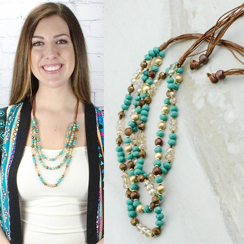 Turquoise and Copper Multi Strand Necklace