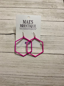 Hot Pink Hexagon Earrings