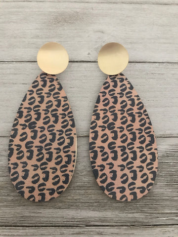 Wooden Leopard and Gold Earrings