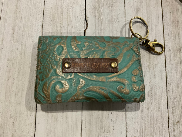 Becca: Tooled Turquoise Bifold Key Chain Wallet
