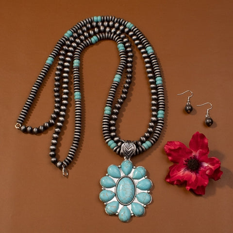 Silver Navajo and Turquoise Stone Concho Necklace