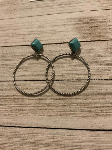 Turquoise Diamond Head Hoop Earrings