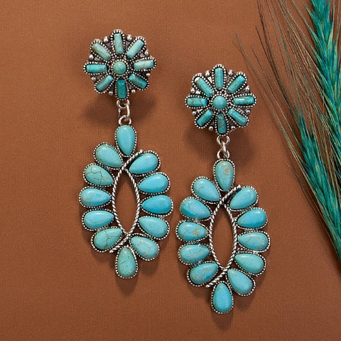 Turquoise Stone and Silver Squash Earrings