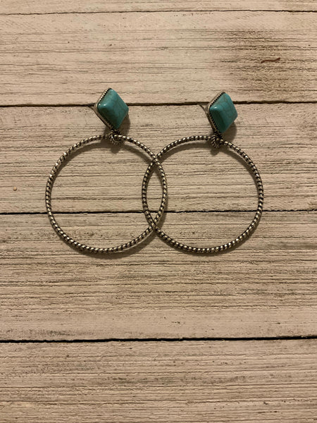 Turquoise Diamond Head Hoop Earrings