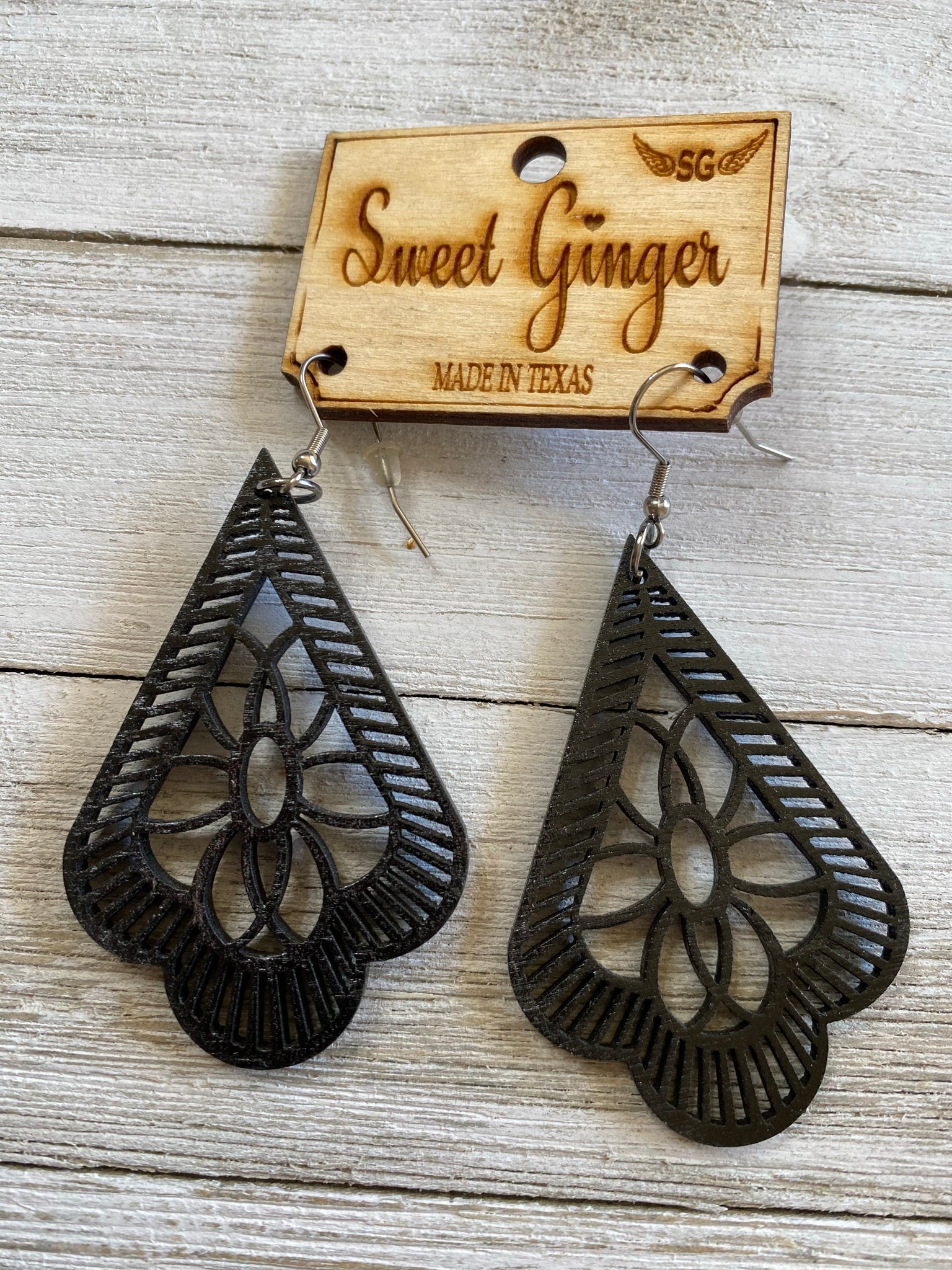 Black Spade Wood Earrings