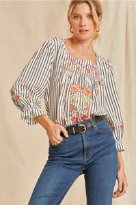 Stripes and Flowers Square Cut Blouse