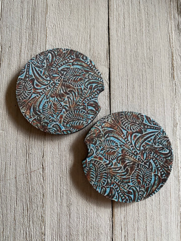 Tooled Leather Car Coasters