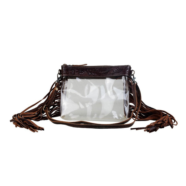 Intricate Tooled Clear Bag with Fringe