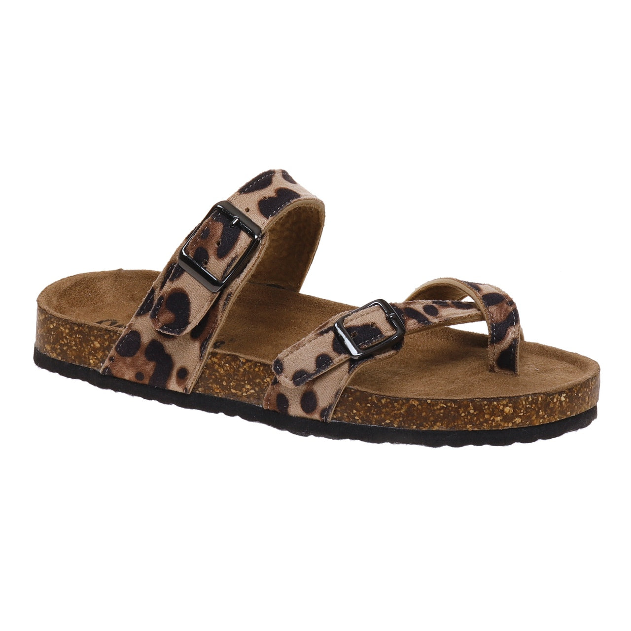 Leopard Double Buckle Toe Strap Sandals